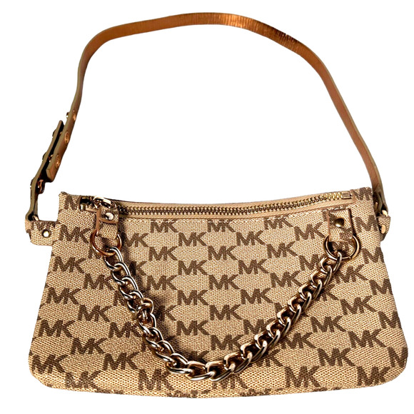 Michael Kors Leather Belt Bag Waist Bag Fanny Pack Signature Logo MK Adjustable - Picture 1 of 9